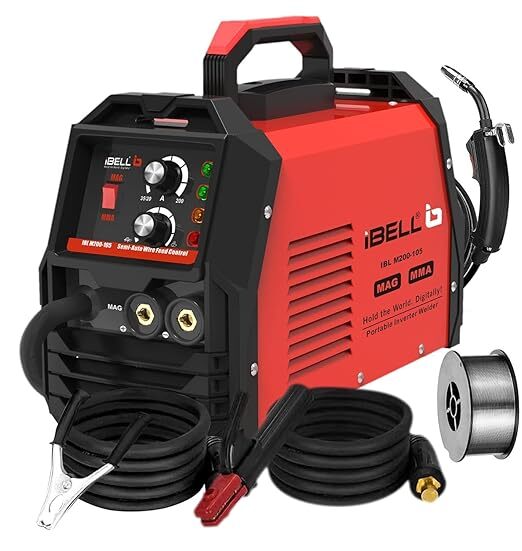 iBELL M200-105 MAG/MMA Welder Flux Cored Wire Gasless AC 220V, 5.0 KvA IGBT Inverter Welder 2 in 1 Flux Core/Solid Wire MAG Welding Machine - 1 Year Warranty