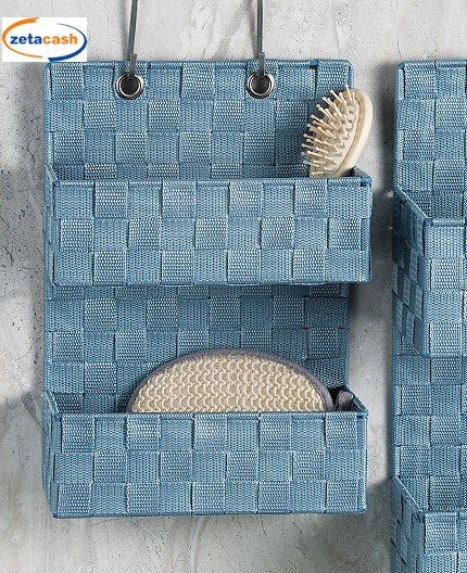 IBL 16-SB iBELL Nylon Hanging Storage Box for Clothes | Wardrobe Organizer | Cloth Storage Box | Pack of 2 | Blue Polka Dot Design