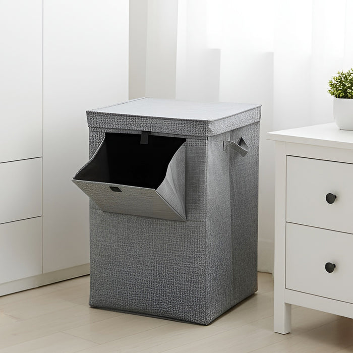 IBL 81-GB iBell Non Woven Rectangular Foldable Large Laundry Bag/Basket With Lid & Handle, Freestanding Cloth/Toy Storage Organizer for Bedroom, Dorm (38x38x35cm, Grey, Set of 1)