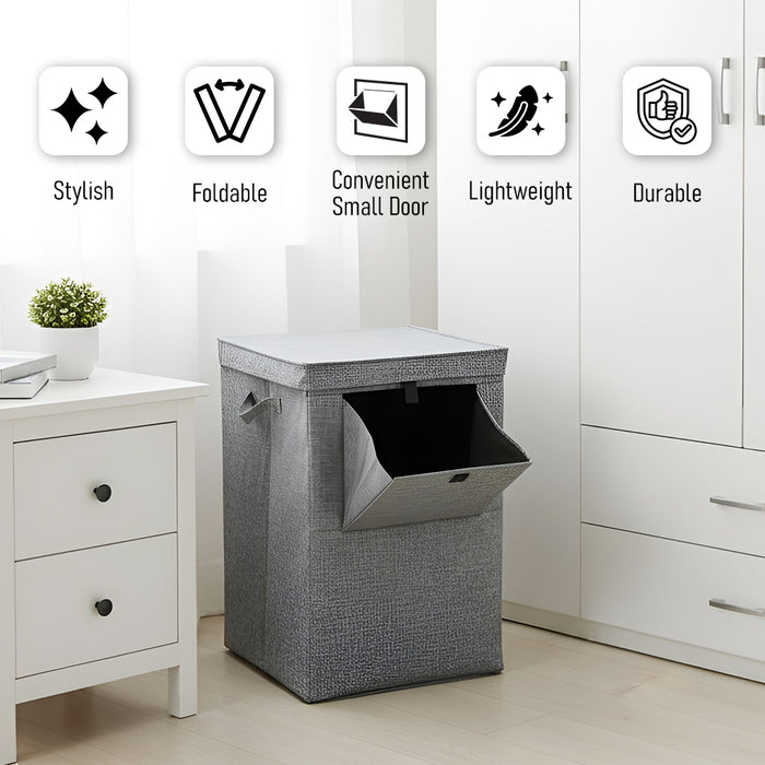IBL 81-GB iBell Non Woven Rectangular Foldable Large Laundry Bag/Basket With Lid & Handle, Freestanding Cloth/Toy Storage Organizer for Bedroom, Dorm (38x38x35cm, Grey, Set of 1)