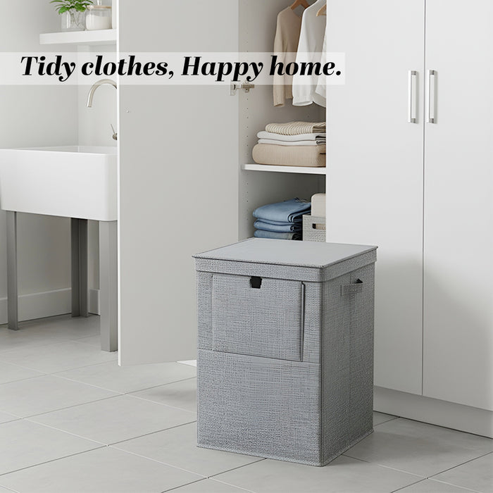 IBL 81-GB iBell Non Woven Rectangular Foldable Large Laundry Bag/Basket With Lid & Handle, Freestanding Cloth/Toy Storage Organizer for Bedroom, Dorm (38x38x35cm, Grey, Set of 1)