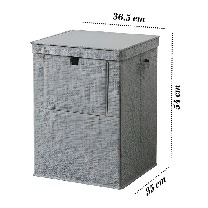 IBL 81-GB iBell Non Woven Rectangular Foldable Large Laundry Bag/Basket With Lid & Handle, Freestanding Cloth/Toy Storage Organizer for Bedroom, Dorm (38x38x35cm, Grey, Set of 1)