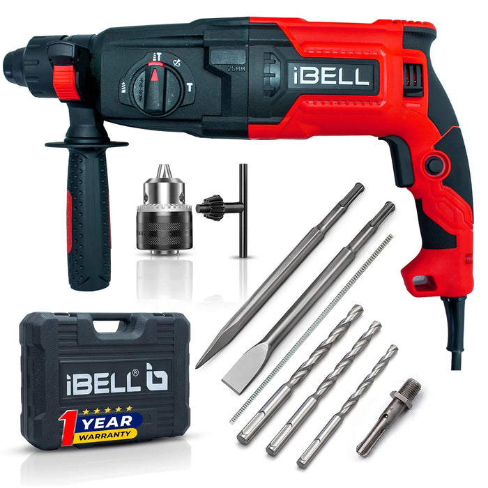 iBELL RH26-82 Rotary Hammer Drill | 850W | 3J Impact Energy | SDS Plus | 0-900 RPM | 4000 BPM | 26mm Concrete | 68mm Masonry | 13mm Chuck | 3.5Kg | 220V~50Hz | Class II | Heavy Duty Drill Machine | 12 Months Warranty