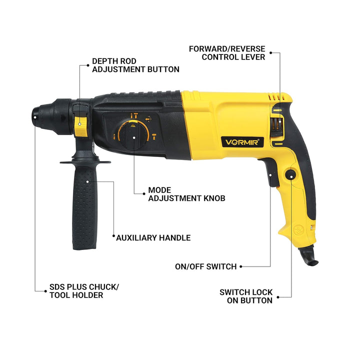 IBELL VORMIR Rotary Hammer Drill Machine VR RH 26-24, SDS Chuck, 800W, Copper Armature, 900RPM, Speed 4000/min, 26 mm, Impact Energy 3J