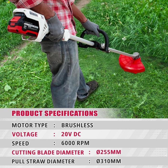 iBELL BB20-30 Cordless Trimmer / Brush Cutter / Grass Cutter 20V | BLDC Motor 6000 RPM | With 4.0Ah Battery & Fast Charger | Blade & Trimmer Head | For Garden, Lawn, Yard | Lightweight Tool