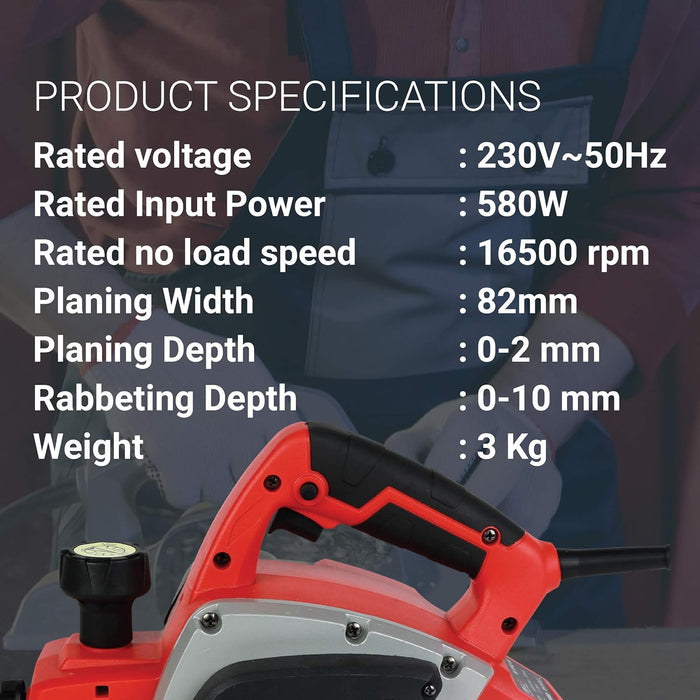 IBELL Electric Hand Planer EP82-58, 580W, Copper Armature, 16500 RPM, Planing Width 82 mm