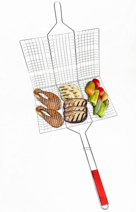 IBELL Y131A Square Charcoal Barbeque Grill Net with Handle for Vegetables, Camping Outdoor Fish Grill Net & Meat Grilling Cooking Tool Home Outdoor Kitchen Tool (Silver)