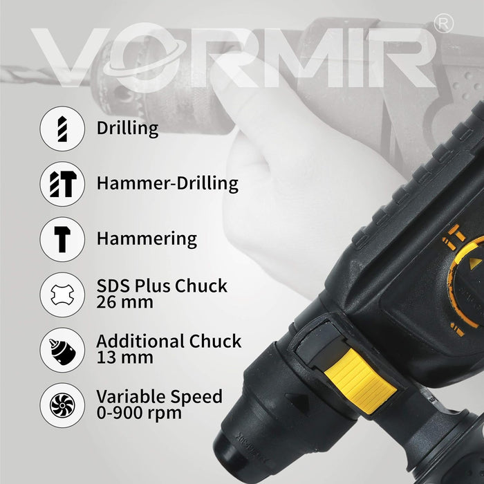 IBELL VORMIR Rotary Hammer Drill Machine VR RH 26-24, SDS Chuck, 800W, Copper Armature, 900RPM, Speed 4000/min, 26 mm, Impact Energy 3J
