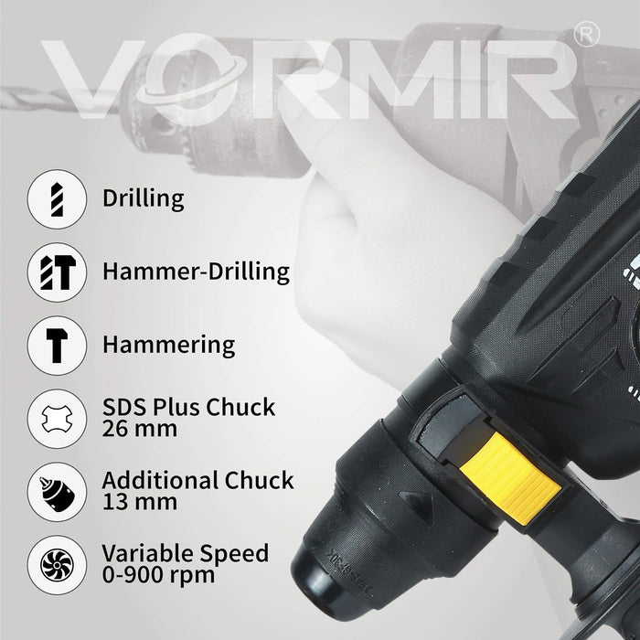 IBELL VORMIR Rotary Hammer Drill VR RH26-26, SDS Plus Chuck 26mm, 780W, Copper Armature, 900RPM, Speed 4000/min, Impact Energy 3J