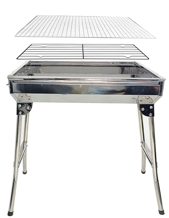 IBELL CA-11 Foldable Stainless Steel Charcoal Barbecue And Tandoor Grill Barbeque Stand For Outdoor Picnic Camping And Travel, Free Standing