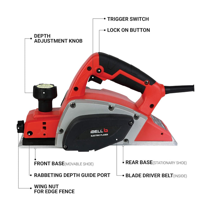 IBELL Electric Hand Planer EP82-58, 580W, Copper Armature, 16500 RPM, Planing Width 82 mm