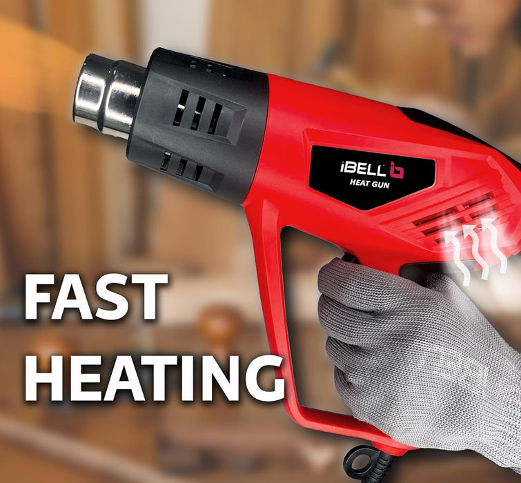 IBELL HG20-98 Heat Gun with 4 Nozzles, 2000W, 12 Temperatures 50 °C to 600 °C, Dual Air Flow 250 | 550 L/min