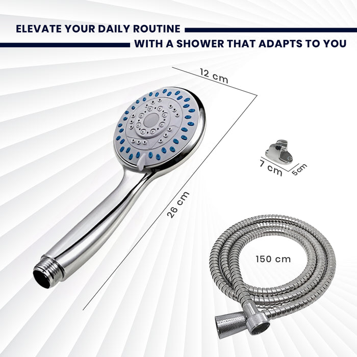 IBL 90 AB iBELL 3-Function ABS Shower Head | Water-Saving Rain Shower Head | Chrome Finish with Silica Gel Outlet | Includes 150 cm Stainless Steel Hose | Bathroom Accessories