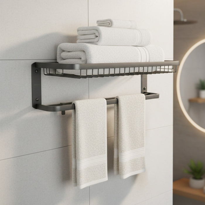 IBL 90-BS iBELL 59 cm (23.2-Inch) Towel Rack with Hooks | Towel Rod | Towel Hanger | Bathroom Organizer | Bathroom Accessories - Grey