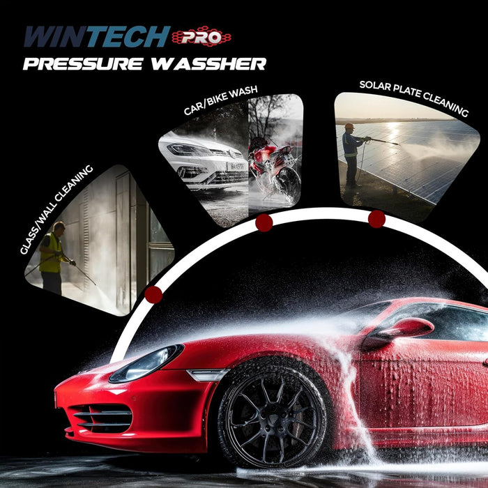 WINTECH PRO WT PW6500 1600W High Pressure Washer Induction Motor | 130 Bar, 400 L/hr | Energy Saving High-Efficiency Motor | Includes 8M Hose, Pressure Gun, Foam Pot & Filters | 2 Years Warranty