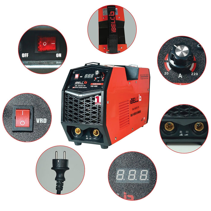 iBELL M220-78 Inverter ARC Multi Metal (SS/IRON/CARBON STEEL/COPPER/ALUMINIUM/ZINC) Welding Machine (IGBT) 220A - 1 Year Warranty