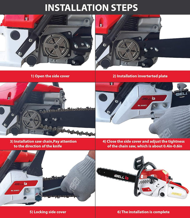 iBELL 2058CS, 18" 58CC Powerful 2 Stroke Handed Petrol Chain Saw, Woodcutting Saw for Farm, Garden and Ranch with Tool Kit - 6 Months Warranty