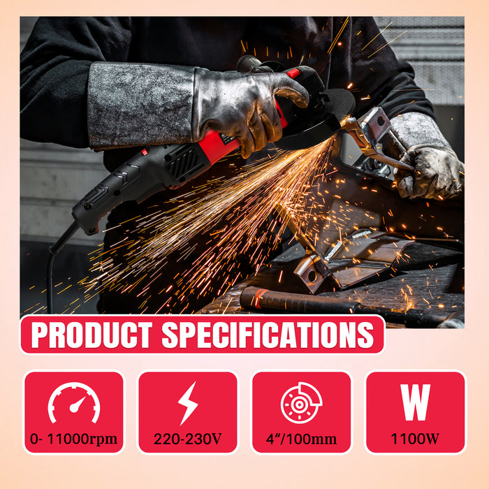 iBELL Angle Grinder IBL AG10-06, 1100W, 100MM Heavy Duty,11000 RPM with 6 Months Warranty