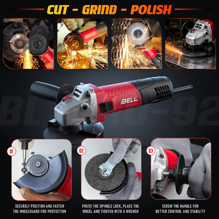 iBELL Angle Grinder IBL AG10-92, 850W, 100MM Heavy Duty,11000 RPM with 6 Months Warranty
