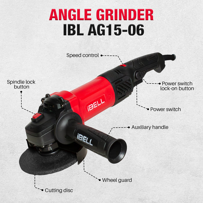 iBELL Angle Grinder IBL AG15-06, 1100W, 115MM Heavy Duty,11000 RPM with 6 Months Warranty