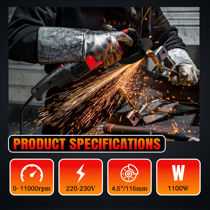 iBELL Angle Grinder IBL AG15-06, 1100W, 115MM Heavy Duty,11000 RPM with 6 Months Warranty