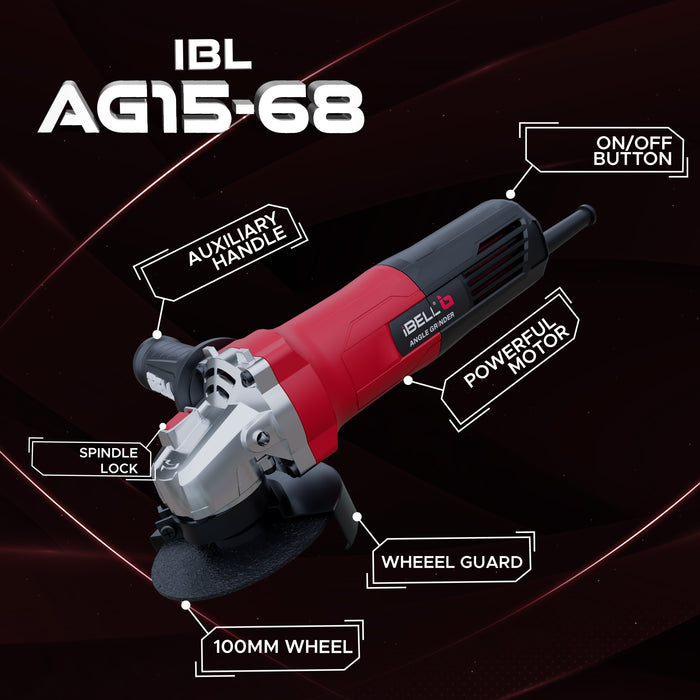 iBELL Angle Grinder AG15-68, 680W Heavy Duty, Copper Armature, Disc Dia 115mm, 11000 RPM with Grinding Wheel and Guard.
