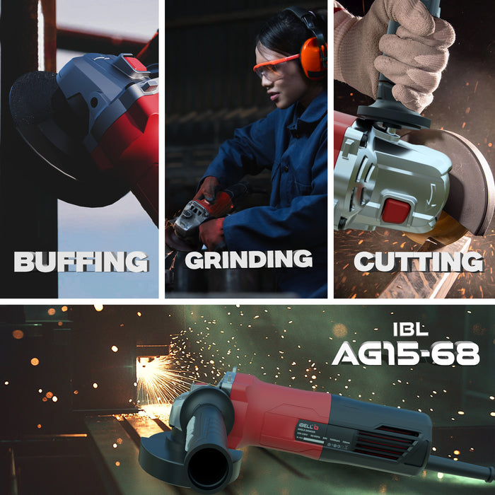 iBELL Angle Grinder AG15-68, 680W Heavy Duty, Copper Armature, Disc Dia 115mm, 11000 RPM with Grinding Wheel and Guard.