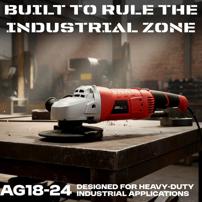 iBELL AG18-24 Heavy Duty Angle Grinder, 2400W Electric Grinder Machine, 8500 RPM, 180mm (7”) Disc, Class II Protection, Professional Metal Cutting, Grinding, Polishing & Sanding Power Tool – 6 Months Warranty