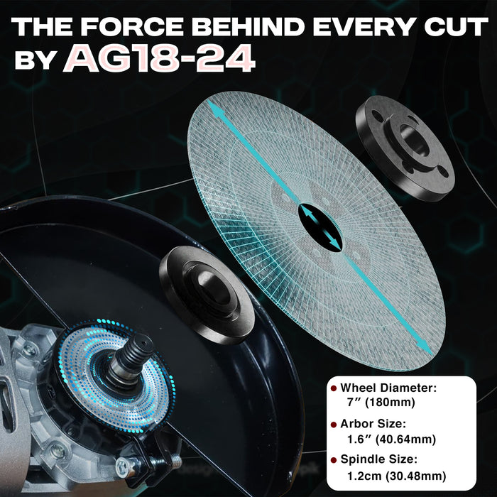 iBELL AG18-24 Heavy Duty Angle Grinder, 2400W Electric Grinder Machine, 8500 RPM, 180mm (7”) Disc, Class II Protection, Professional Metal Cutting, Grinding, Polishing & Sanding Power Tool – 6 Months Warranty