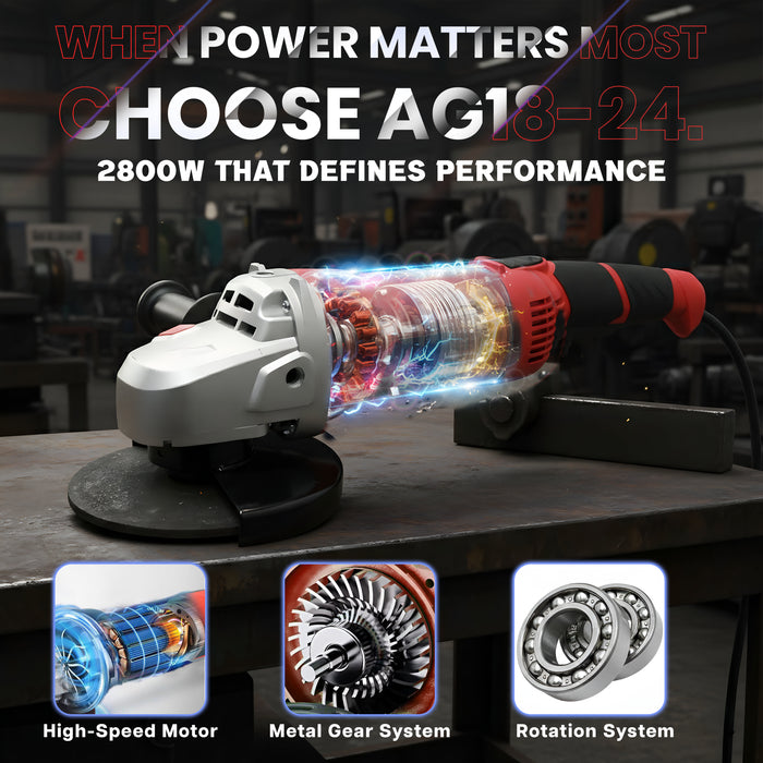 iBELL AG18-24 Heavy Duty Angle Grinder, 2400W Electric Grinder Machine, 8500 RPM, 180mm (7”) Disc, Class II Protection, Professional Metal Cutting, Grinding, Polishing & Sanding Power Tool – 6 Months Warranty