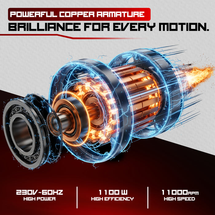 iBELL Angle Grinder IBL AG25-06 | 1100W High-Performance Heavy-Duty Tool | 125mm (5-inch) Disc Diameter | 11,000 RPM Variable Speed for Precision Cutting & Grinding | Class II Safety | 6 Months Warranty