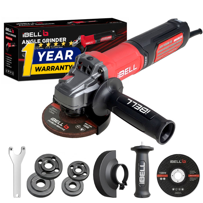 IBELL AGB150 Brushless AC Angle Grinder 1500W | Variable Speed 4500–10500 RPM | 100mm & 125mm Disc Compatible | Heavy-Duty Electric Grinder for Cutting, Grinding & Polishing