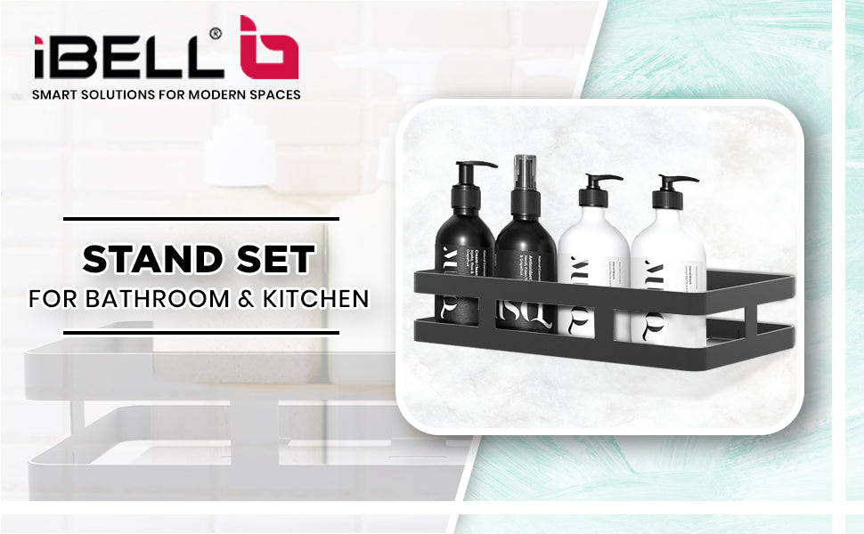 IBL FX 01 iBELL Heavy Duty Self-Adhesive Multipurpose Bathroom & Kitchen Shelf Rack, Wall-Mounted Organizer (Black)