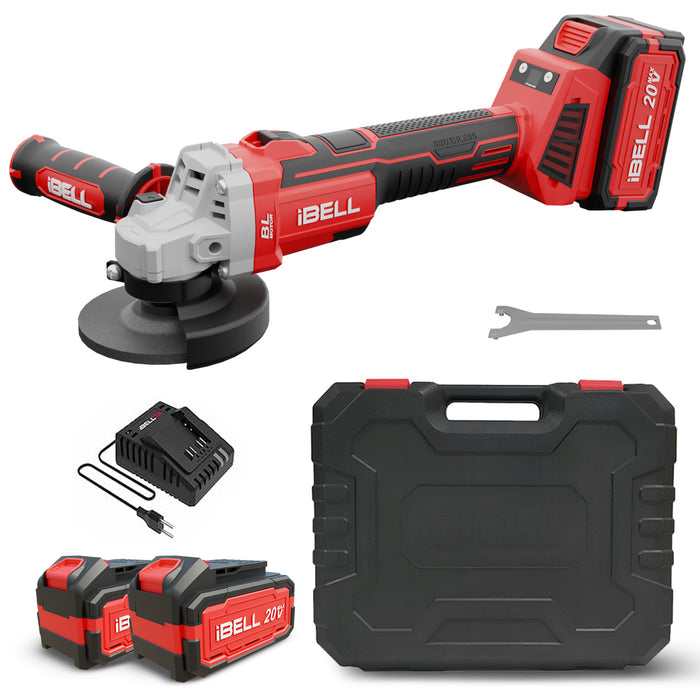 iBell BA20-25 Cordless Angle Grinder Brushless|20V Max|100mm/4inch Disc|3-Speed (5000/6500/8500 RPM)| 2*4.0Ah Li-Ion Battery & Charger| Lightweight– Ideal for Cutting, Grinding, and Polishing