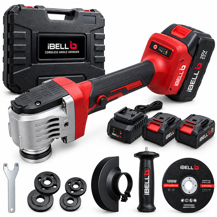 iBELL IBL BA20-95 Cordless Angle Grinder 20V DC, 1000W Max Power, Brushless Motor, 0–9500 RPM, 125mm Disc, M14 Spindle, Electric Grinder for Cutting, Grinding & Polishing, 12 Months Warranty