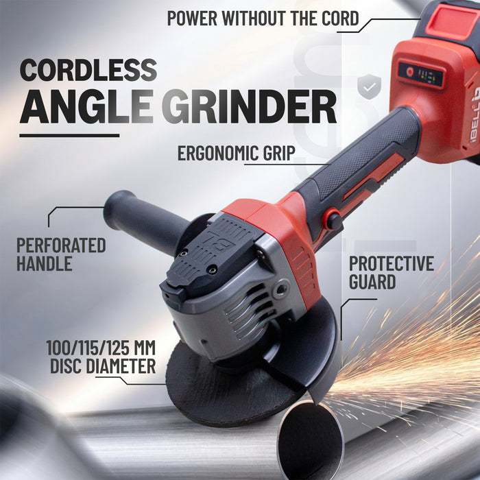 iBELL IBL BA20-95 Cordless Angle Grinder 20V DC, 1000W Max Power, Brushless Motor, 0–9500 RPM, 125mm Disc, M14 Spindle, Electric Grinder for Cutting, Grinding & Polishing, 12 Months Warranty