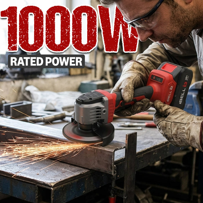 iBELL IBL BA20-95 Cordless Angle Grinder 20V DC, 1000W Max Power, Brushless Motor, 0–9500 RPM, 125mm Disc, M14 Spindle, Electric Grinder for Cutting, Grinding & Polishing, 12 Months Warranty