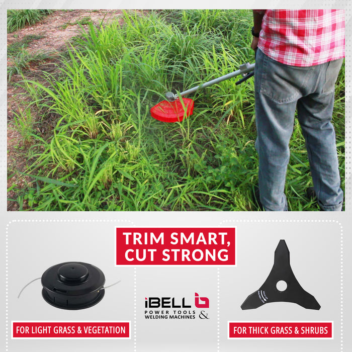 iBELL BB20-30 Cordless Trimmer Brush Cutter Grass Cutter 20V BLDC Motor 6000 RPM With Battery Fast Charger Blade Trimmer Head