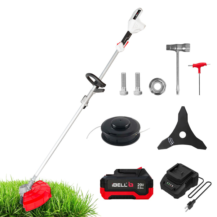 iBELL BB20-30 Cordless Trimmer / Brush Cutter / Grass Cutter 20V | BLDC Motor 6000 RPM | With 4.0Ah Battery & Fast Charger | Blade & Trimmer Head | For Garden, Lawn, Yard | Lightweight Tool
