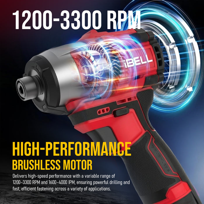 IBELL IBL BD12-19 12V Brushless Cordless Impact Screwdriver | 185Nm Torque | 2-Speed | Forward & Reverse | 1/4" Hex (6.35mm) | Self-Tapping Mode | 1500mAh Battery | 12 Months Warranty