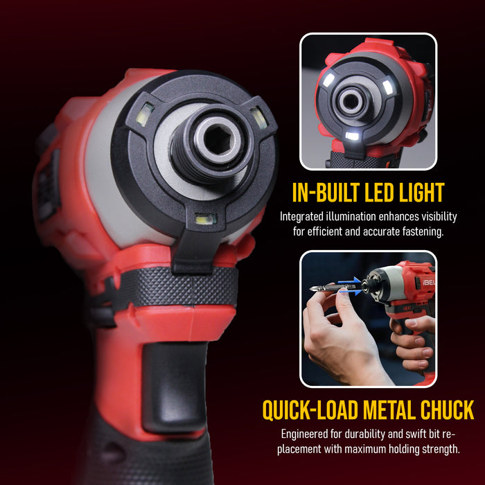 IBELL IBL BD12-19 12V Brushless Cordless Impact Screwdriver | 185Nm Torque | 2-Speed | Forward & Reverse | 1/4" Hex (6.35mm) | Self-Tapping Mode | 1500mAh Battery | 12 Months Warranty