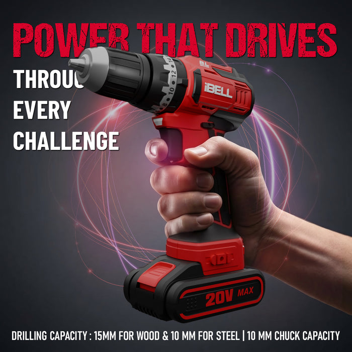 iBELL BM18-60 20V Brushless Impact Driver Drill (Cordless) with 2 Batteries, Charger, Case and Screw Driver Bits, 12 Months Warranty