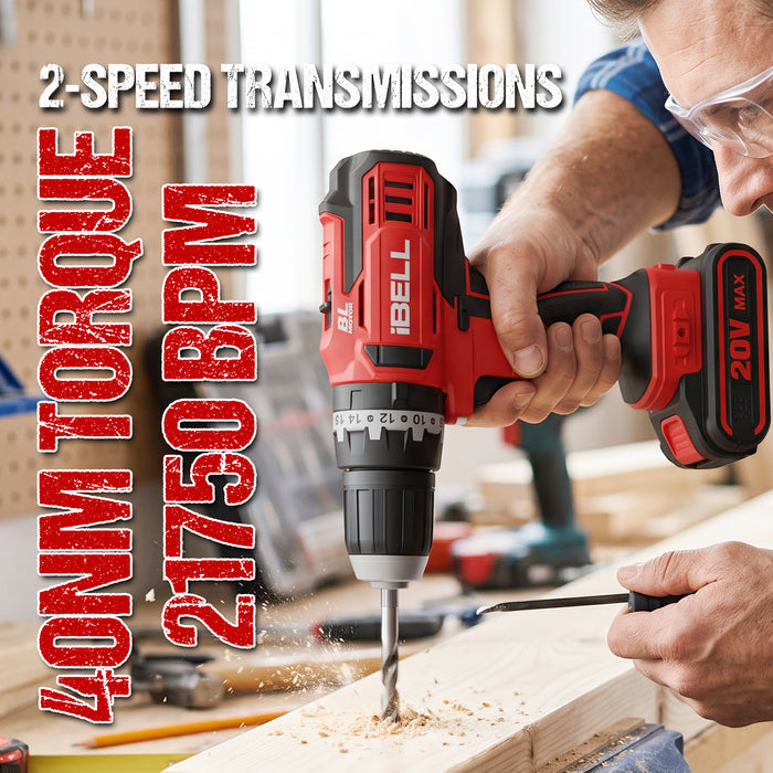 iBELL BM18-60 20V Brushless Impact Driver Drill (Cordless) with 2 Batteries, Charger, Case and Screw Driver Bits, 12 Months Warranty