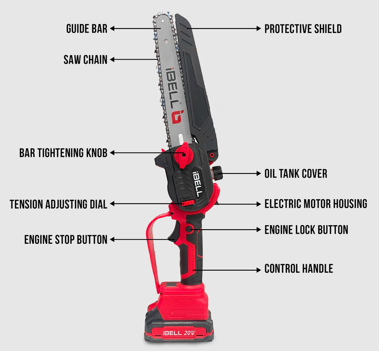 IBELL One Power Series BS 20 08 Cordless Chain Saw Brushless with 4AH Battery and Charger + BMC box with 12 months warranty