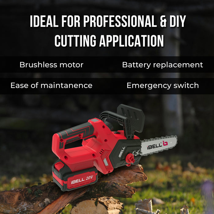 ONEVAN 12 Inch Cordless Chainsaw - Brushless Motor, 20V, 2 Batteries & Charger Included