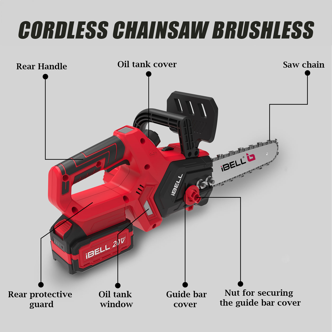 iBell BS2012 Cordless Chainsaw Brushless1200W20V Max12” Guide Bar