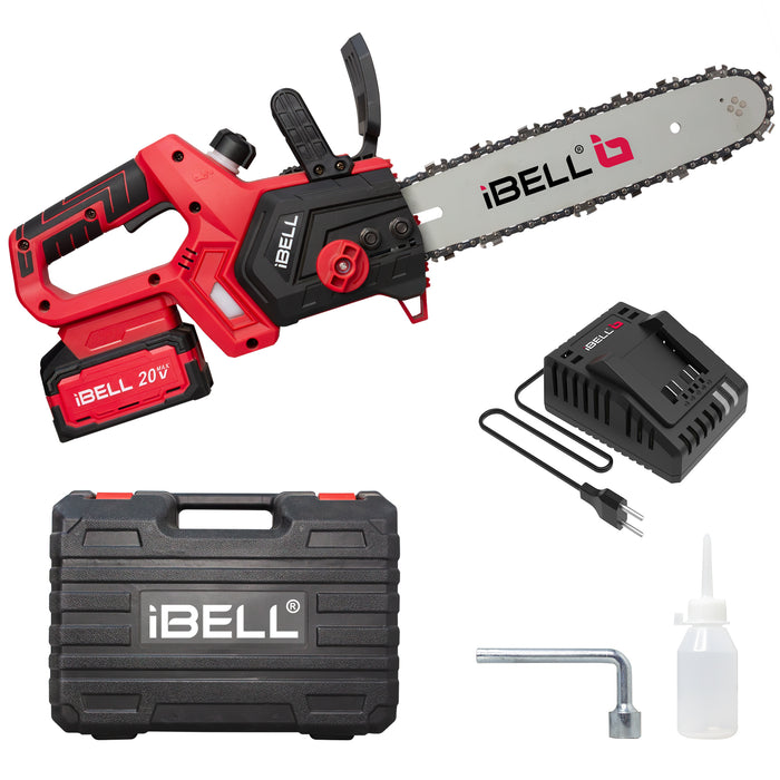iBell BS20-12 Cordless Chainsaw Brushless|1200W|20V Max|12” Guide Bar|3/8” Chain Pitch|4.0Ah Li-Ion Battery|4500 RPM|Lightweight 1.76 Kg – Ideal for Cutting Trees and Branches in bmc box