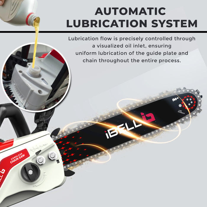 iBELL IBL BS40-16 Cordless Brushless Chainsaw 40V | 2000W High-Performance Motor | 28000RPM | 16" Guide Bar | Automatic Chain Lubrication | Low Kickback Design | Plug-In Wood Teeth