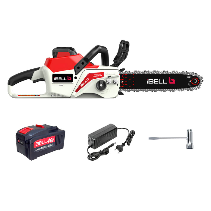 iBELL IBL BS40-16 Cordless Brushless Chainsaw 40V | 2000W High-Performance Motor | 28000RPM | 16" Guide Bar | Automatic Chain Lubrication | Low Kickback Design | Plug-In Wood Teeth