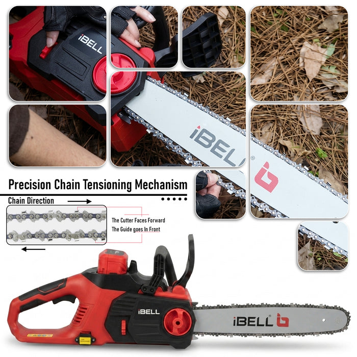 iBELL IBL BS40-17 Cordless Chainsaw 40V DC | 1650W Electric Power Saw for Wood Cutting & Tree Trimming | 16-Inch (405mm) Guide Bar Battery Chainsaw | 7500RPM High-Speed Motor | 15m/s Chain Speed Branch Cutting Tool